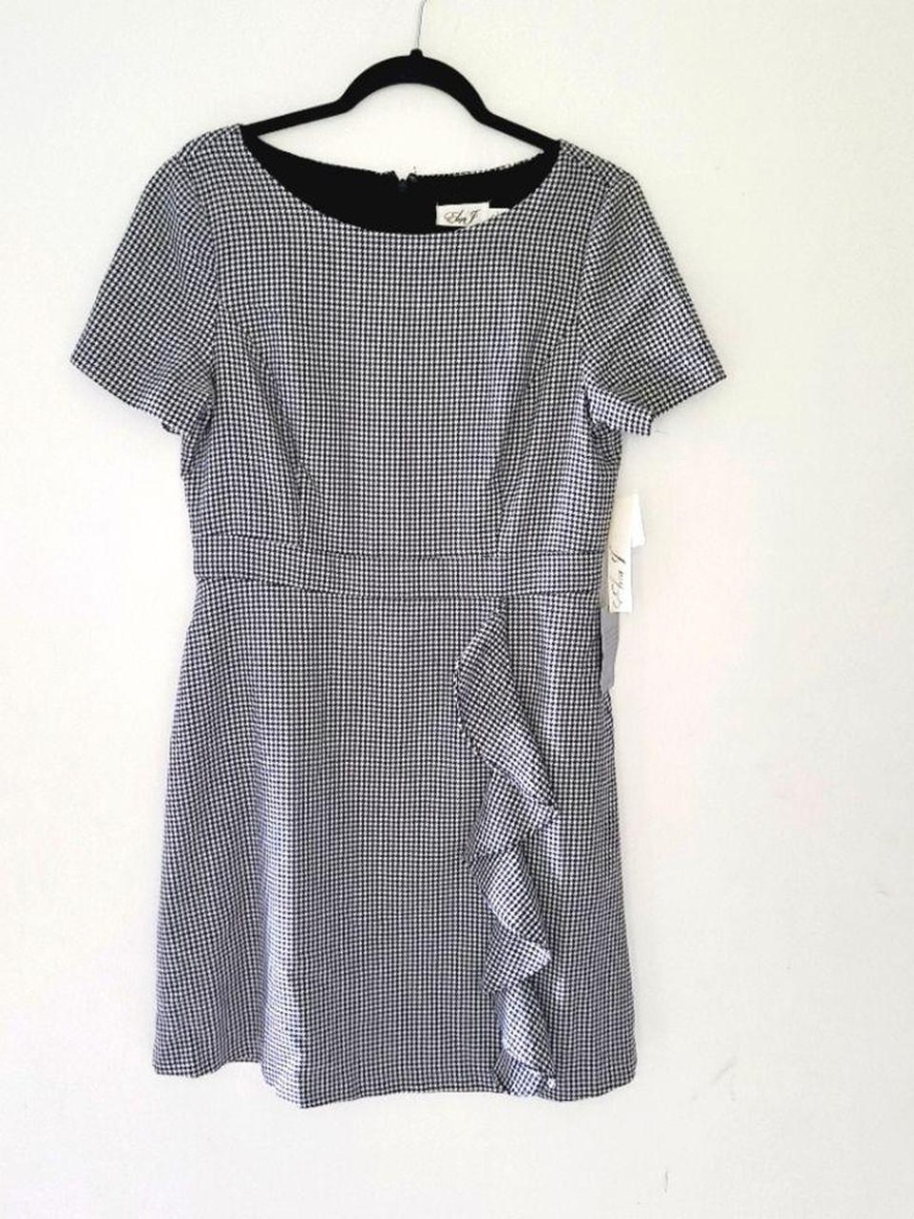 Eliza J Black & White Houndstooth Ruffle Mini Dress
